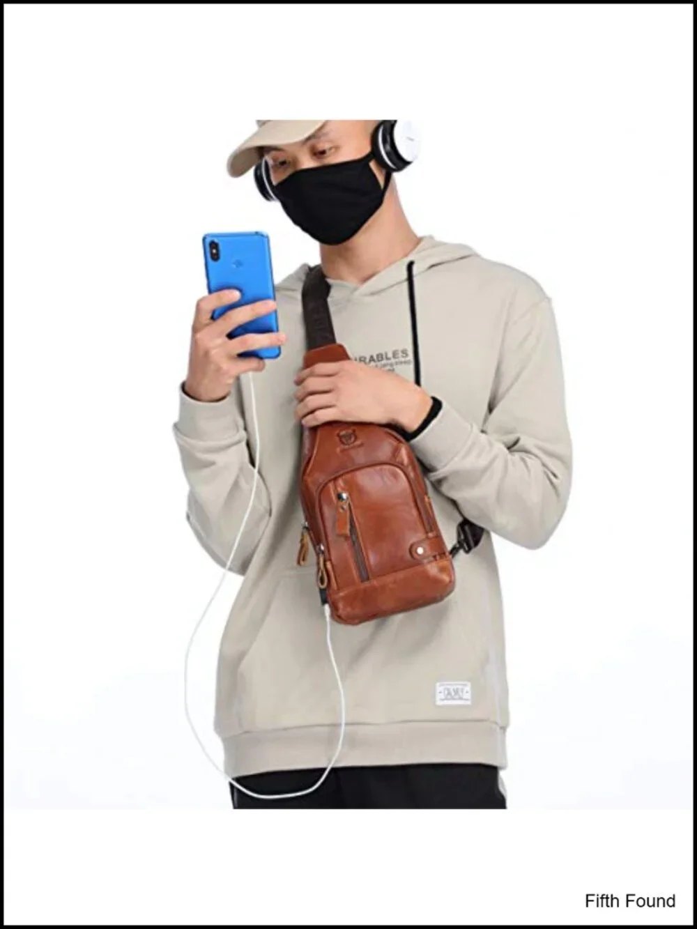 Genuine Leather Sling Bag Men's Crossbody USB Charging Port Daypack